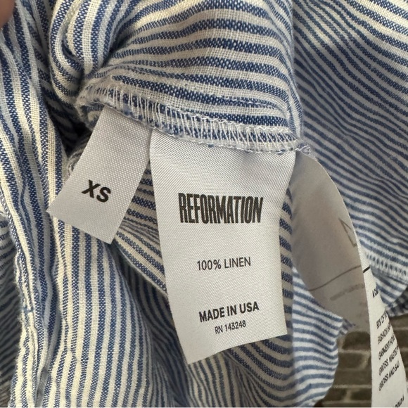 Reformation Angela Linen Wrap Cami Mini Dress Blue Striped Bow Tie - Picture 8 of 11